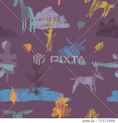 Vector abstract seamless pattern with natural and geometric motives. Vector abstract seamless pattern with natural and geometric motives. 75175088