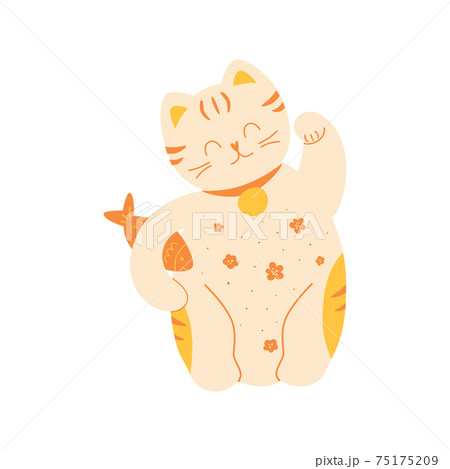Fortune cat. China cat Maneki. Cute Japanese Lucky Cat Maneki Neko with fush. Fortune symbol. Icon isolated 75175209