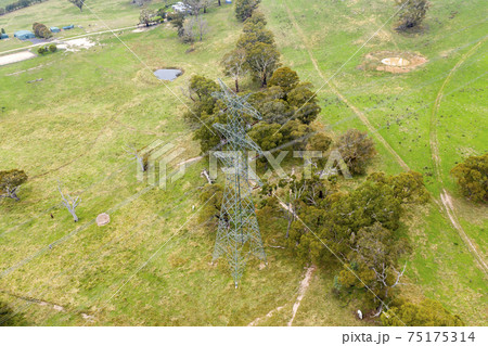 Aerial view of a steel Transmission Tower in farmland Aerial view of a steel Transmission Tower in farmland 75175314