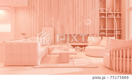 Monocrome flat pink interior of modern living room 3D rendering Monocrome flat pink interior of modern living room 3D rendering 75175669