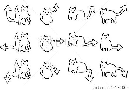 くつろぐ猫 しっぽ矢印セット 手描き 線画 カラーのイラスト素材 75176865 Pixta