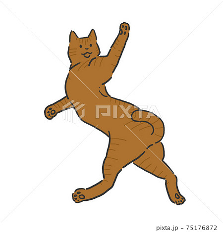 くつろぐ猫　手描き　線画　カラー 75176872