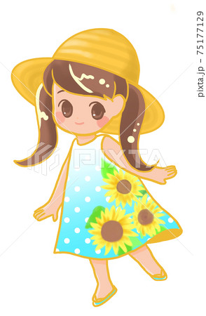 夏色ワンピースひまわりのイラスト素材