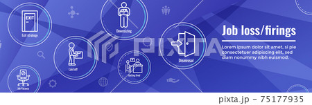 Job Loss, Downsizing, Getting Fired, Unemployment due to Covid 19 or Coronavirus Icon Set Web Header Banner 75177935
