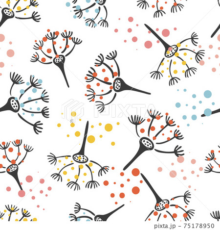Hand drawn doodle abstract colorful dandelion or umbelliferae flower seamless pattern. Vector Hand drawn doodle abstract colorful dandelion or umbelliferae flower seamless pattern. Vector 75178950
