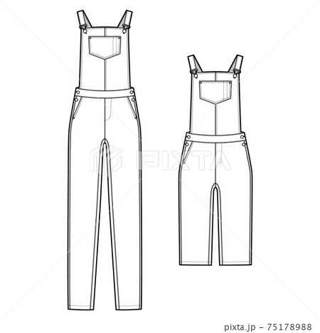 Set of Dungarees Denim overall jumpsuit dress - Stock Illustration 