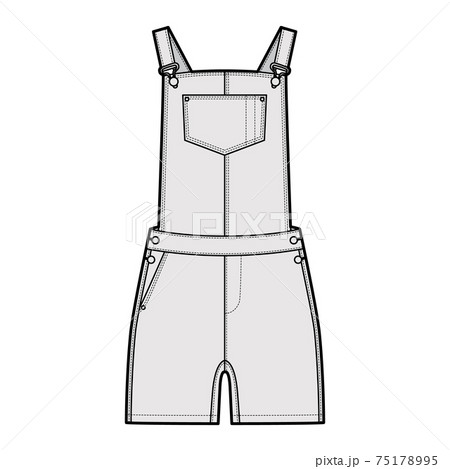 Dungarees Denim overall jumpsuit technical fashion illustration with mini length, normal waist, high rise, pockets Dungarees Denim overall jumpsuit technical fashion illustration with mini length, normal waist, high rise, pockets 75178995
