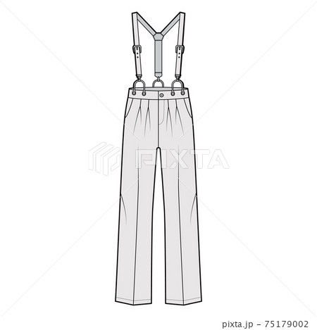 Suspender Pants Dungarees technical fashion illustration with full length, low waist, rise, pocket. Flat apparel garment Suspender Pants Dungarees technical fashion illustration with full length, low waist, rise, pocket. Flat apparel garment 75179002