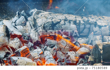 Burning Flames and Glowing Coal in BBQ, HDR image 75180589