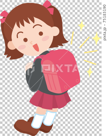 ピカピカの赤いランドセルを背負った制服姿の女の子 75183190
