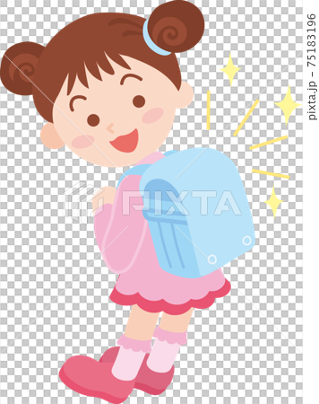 ピカピカの水色のランドセルを背負った女の子 75183196