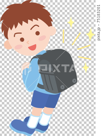 Boy carrying a shiny black school bag on his back Boy carrying a shiny black school bag on his back 75183201
