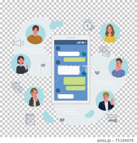 ITコミュニケーション　ビジネスコンセプト　スマートフォンと若者のイラスト 75184076