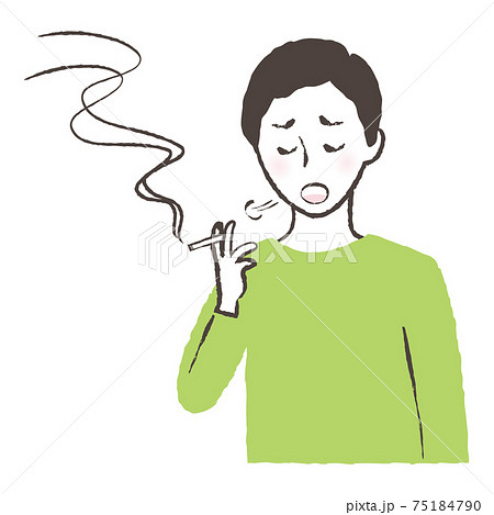 タバコを吸いながらため息をつく男性 のイラスト素材
