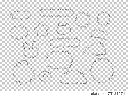 手描き風雲の形のフレーム 吹き出し セット 背景透過のイラスト素材