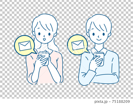 スマホで連絡を取り合う男女のイラスト メール スマホで連絡を取り合う男女のイラスト メール 75188209