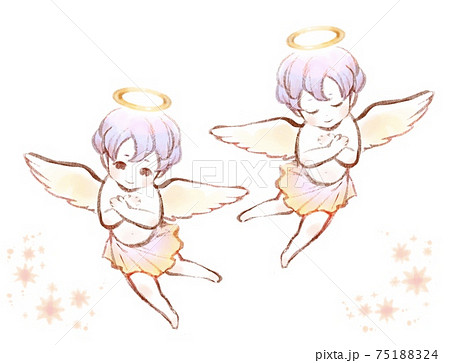 お祈りする赤ちゃん天使たちのイラスト素材 7514