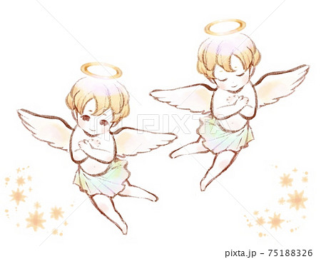 お祈りする金髪の赤ちゃん天使たちのイラスト素材 7516