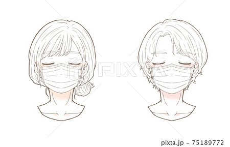 パーソナルカラー マスクをつけた女性 正面 目瞑るのイラスト素材