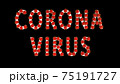 White text corona virus with red molecules of covid-19 on black background. 75191727