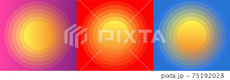 Set of bright colored cards with circle inside as graphic element for advertising, sun stylized overlays 75192028