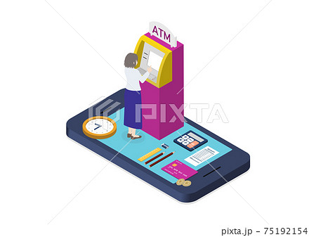 ネット銀行を利用する主婦のイラスト素材 75192154