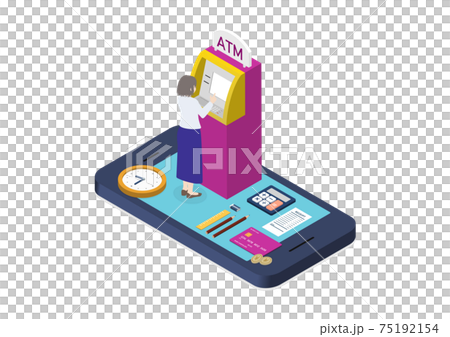 ネット銀行を利用する主婦のイラスト素材 75192154