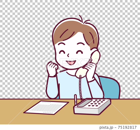 Cheerful boy in blue clothes_D_phone_happy01.eps 75192817