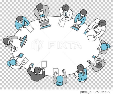 A view of the conference room in the office from a bird's-eye view from above A view of the conference room in the office from a bird's-eye view from above 75193609