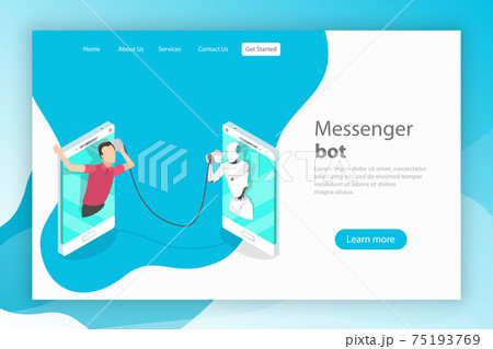 Messenger bot and ai flat isometric vector landing page template. Messenger bot and ai flat isometric vector landing page template. 75193769