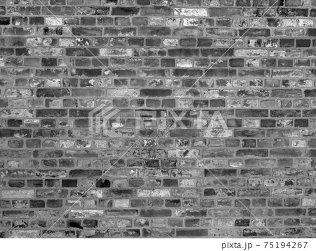 ダメージの入った古いレンガの壁 モノクロ の写真素材