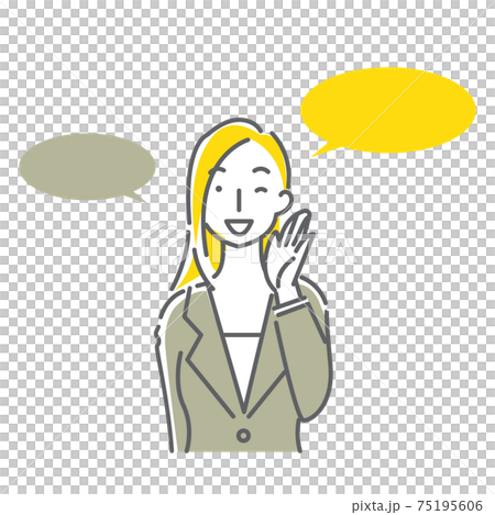 Simple and fashionable line art illustration of a woman in a suit calling with a smile 75195606