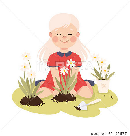 Adorable Girl Planting Flowers, Save the World, Ecology Concept Cartoon Vector Illustration Adorable Girl Planting Flowers, Save the World, Ecology Concept Cartoon Vector Illustration 75195677
