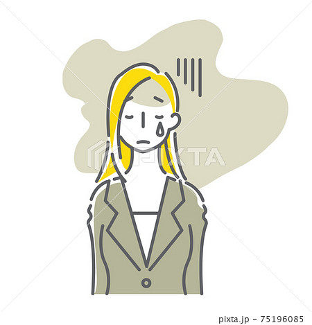 ストレスを抱え込む若い女性会社員のシンプルな線画イラスト ストレスを抱え込む若い女性会社員のシンプルな線画イラスト 75196085