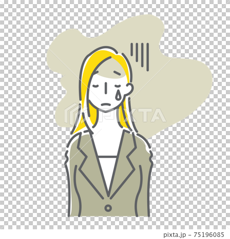 ストレスを抱え込む若い女性会社員のシンプルな線画イラスト ストレスを抱え込む若い女性会社員のシンプルな線画イラスト 75196085