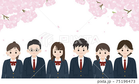 卒業　入学　学生　中高生　生徒　男女　桜　イラスト素材 75196473