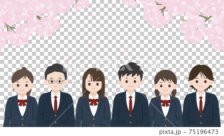 卒業　入学　学生　中高生　生徒　男女　桜　イラスト素材 75196473