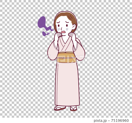 Young girl in pink kimono_B3_smell_sad01.eps 75196960