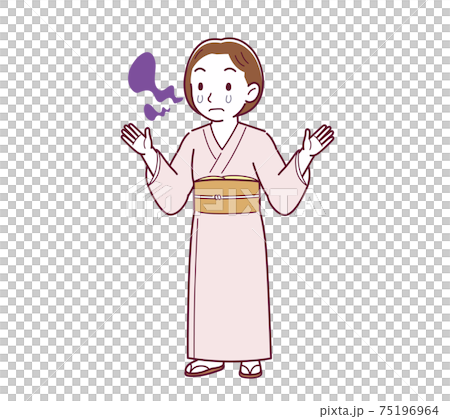 Young girl in pink kimono_B3_smell_sad03.eps 75196964