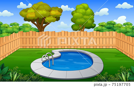 Illustration of backyard with a small swimming pool 75197705