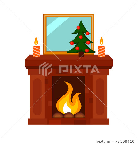 Colorful cartoon xmas decorated fireplace 75198410