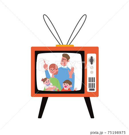 レトロなテレビと家族のイラストのイラスト素材