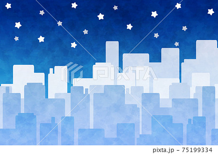 ビルのシルエット背景　長方形　星空　水彩風 75199334