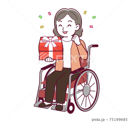 Elderly woman with gray hair_J_present_happy01.eps 75199685