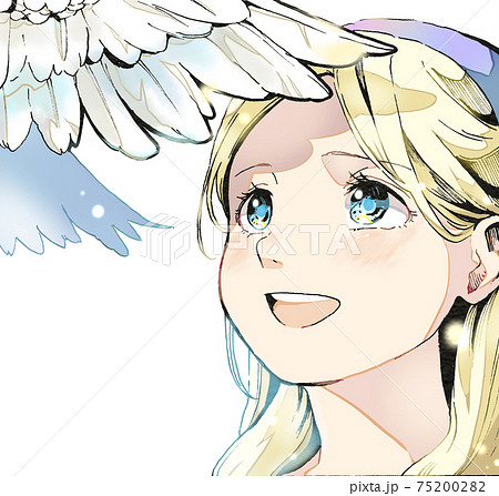 鳥の羽と女の子のイラスト 75200282