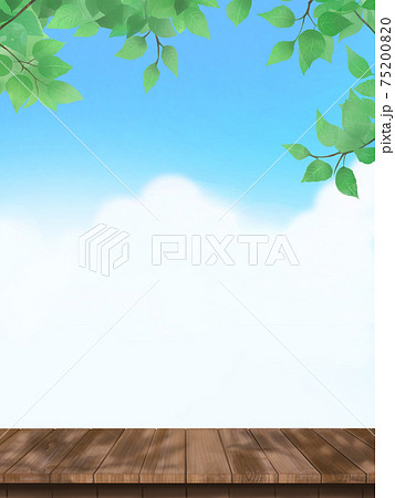 新緑とウッドデッキの青空背景の素材イラスト 新緑とウッドデッキの青空背景の素材イラスト 75200820