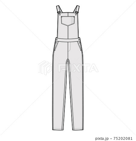 Dungaree Denim overall jumpsuit technical fashion illustration with full floor length, normal waist, high rise, pockets Dungaree Denim overall jumpsuit technical fashion illustration with full floor length, normal waist, high rise, pockets 75202081