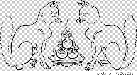 向かい合うお稲荷様 75202235