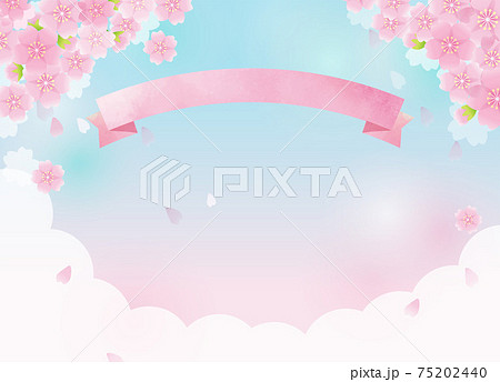 桜と空の背景とリボンのイラスト素材