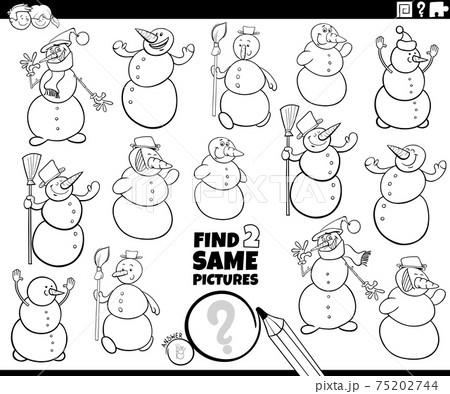 find two same snowmen characters game coloring book page 75202744
